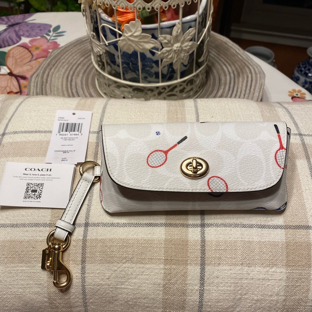 COACH Sunglass Case, Signature Print with Tennis Racquet Print, NWT